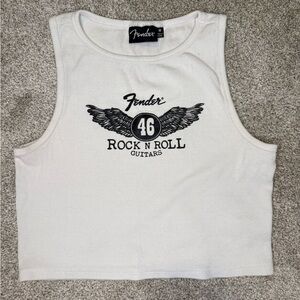 Fender White Rock N Roll Graphic Crop Tank | Medium